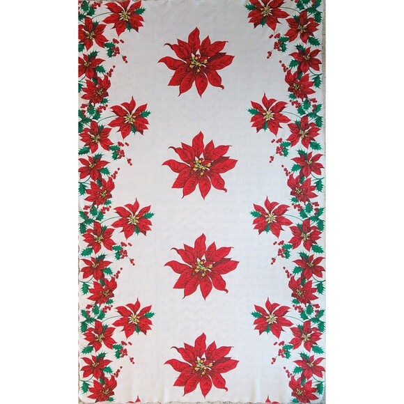 Poinsettia Tablecloth Rectangle 96x60 inches Scalloped Edge - Picture 1 of 6